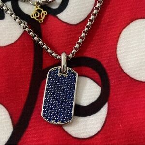 David Yurman Silver and Blue Dog Tag Necklace